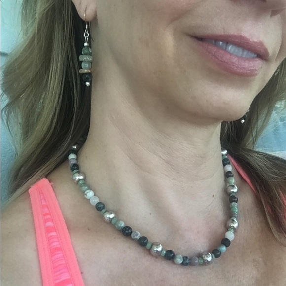 Stone and SS 925 necklace and earrings set - Picture 3 of 9